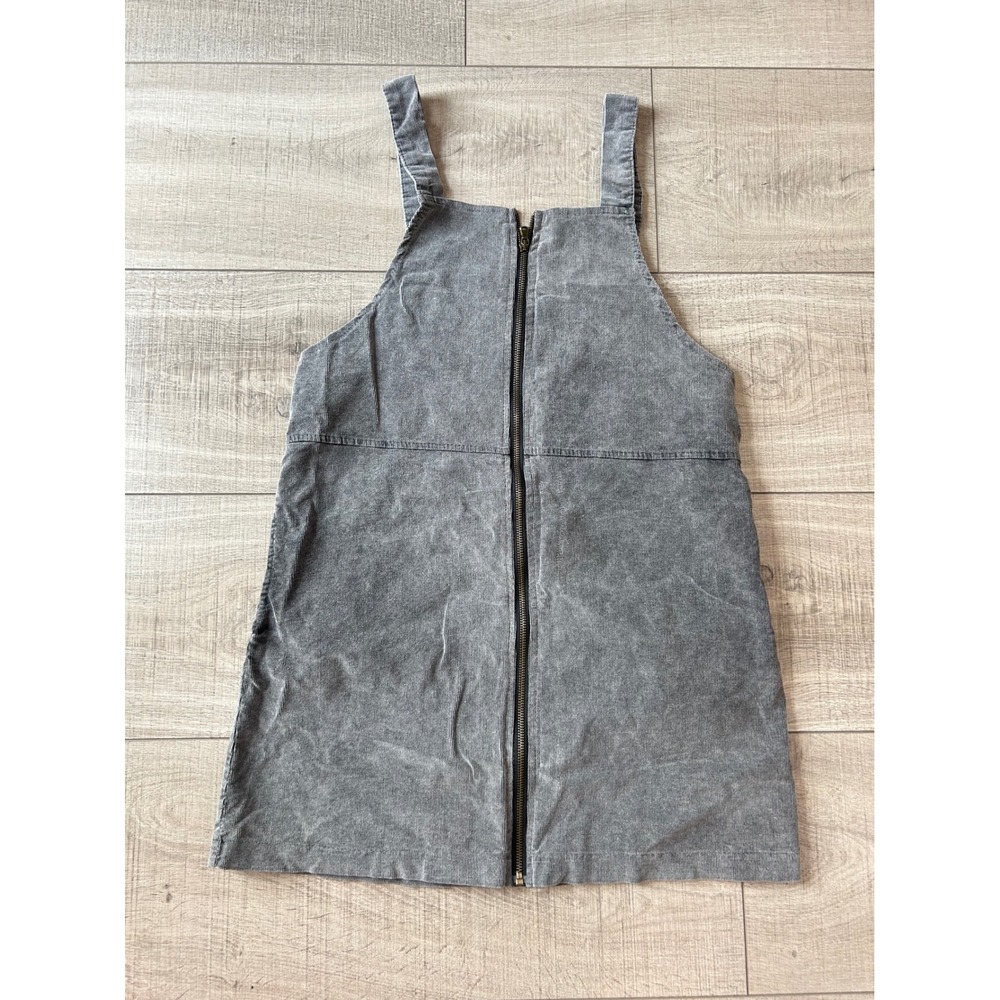 Don't Ask Why Gray Corduroy Zip Front Pinafore Dress OS